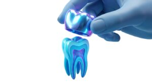 현대적인 치과 보철 치료 개념 3D 일러스트
