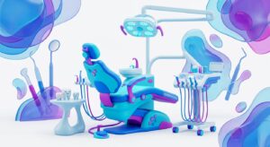 친근한 소아치과 진료 환경의 3D 일러스트